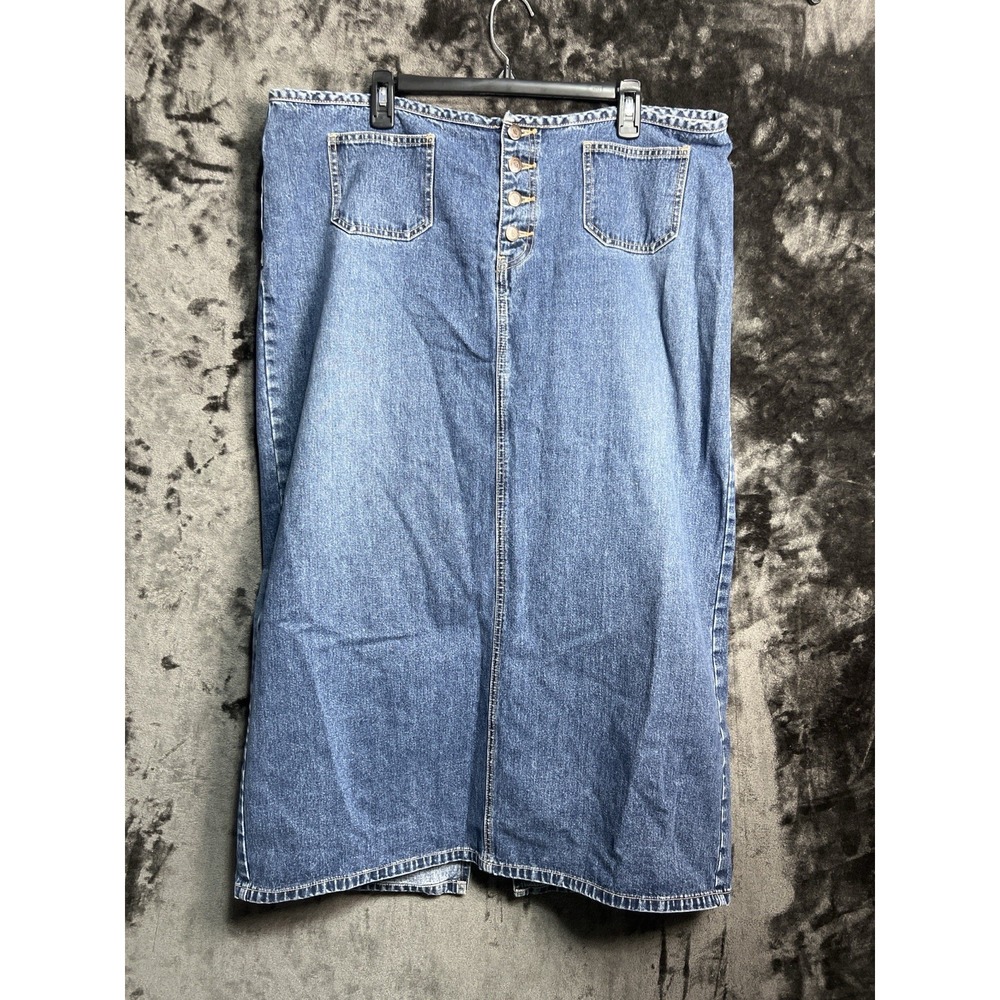 Vintage 90s Y2K‎ Denim Maxi Skirt Women's 20 Button Front Modest Boho Jean